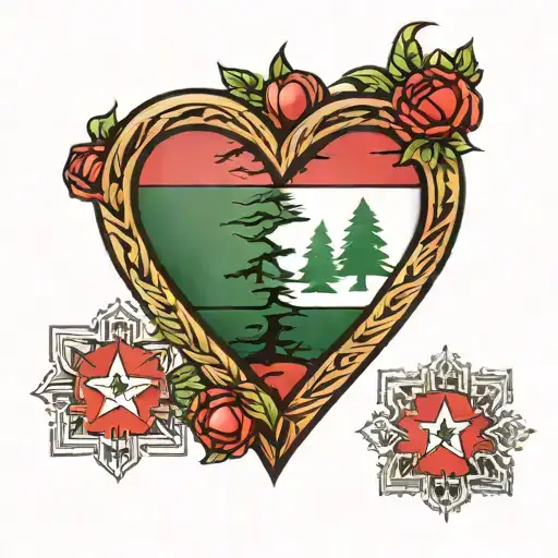 kufiya with lebanon flag palestine flag inside a heart tattoo design idea