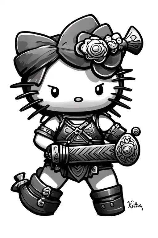 hello kitty barbarian tattoo design idea