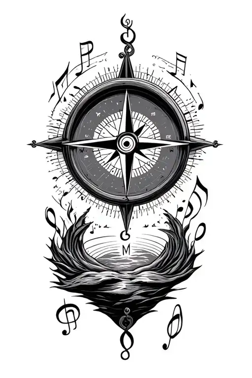 travel with compass surrounded my music tattoo design idea