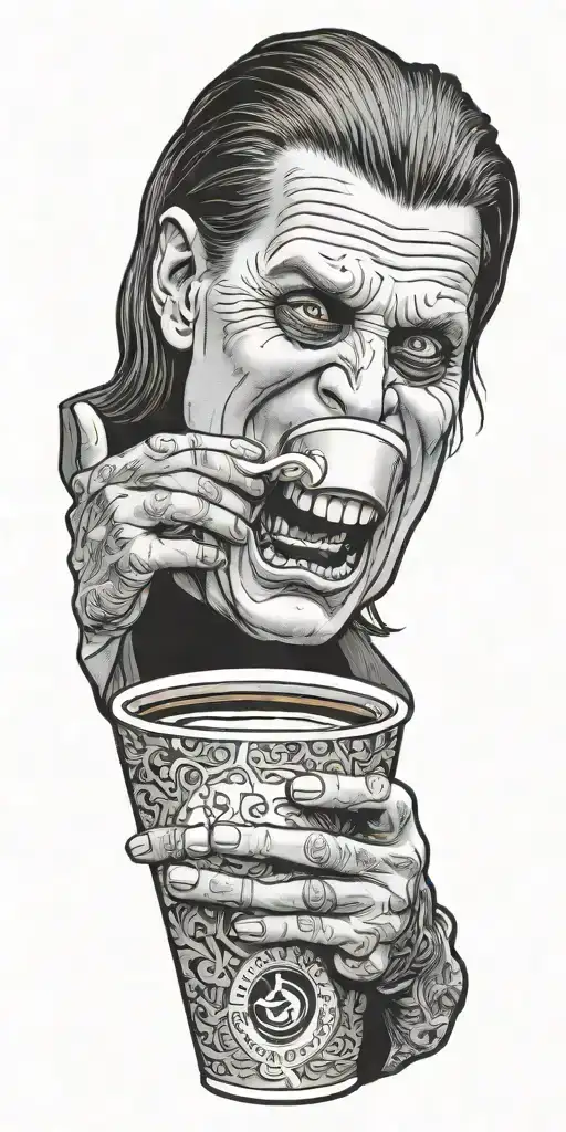 ozzy osbourne drinking coffee not scary tattoo design idea