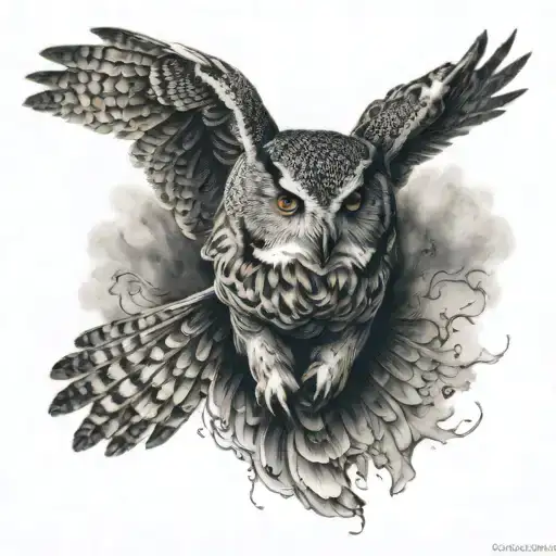Flying owl sideways view point tattoo design idea