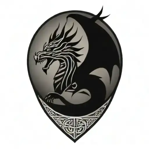 viking dragon silhouette with celtic knot scales wrapping around a Valknut  tattoo design idea
