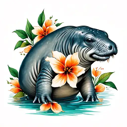 Manatee and orange blossoms tattoo design idea