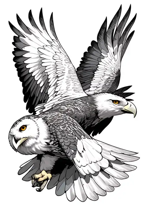 snowy owl and bald eagle flying together symbolizing my passed grandparents  tattoo design idea