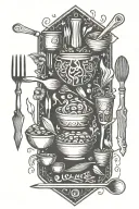 food and kitchen utensils written tattoo design idea