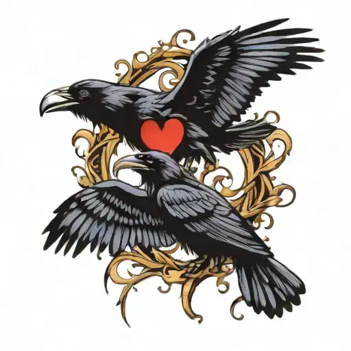 ravens coming together to form a heart with their wings tattoo design idea