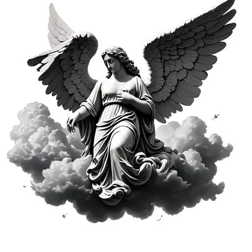 angels floating on clouds stone statue style tattoo design idea