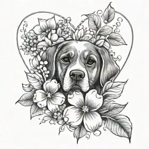 forget me nots outlines in shape of a heart and dog paws  tattoo design idea