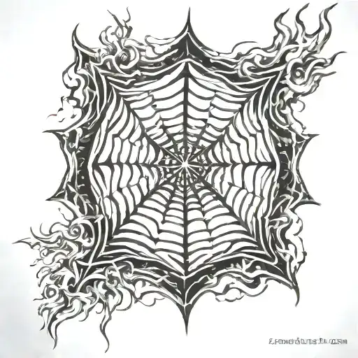 spider web and fire flames tattoo design idea