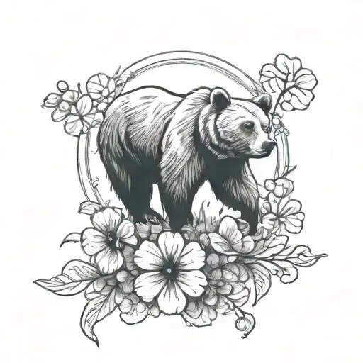 Bear and 4 leaf clover tattoo design idea