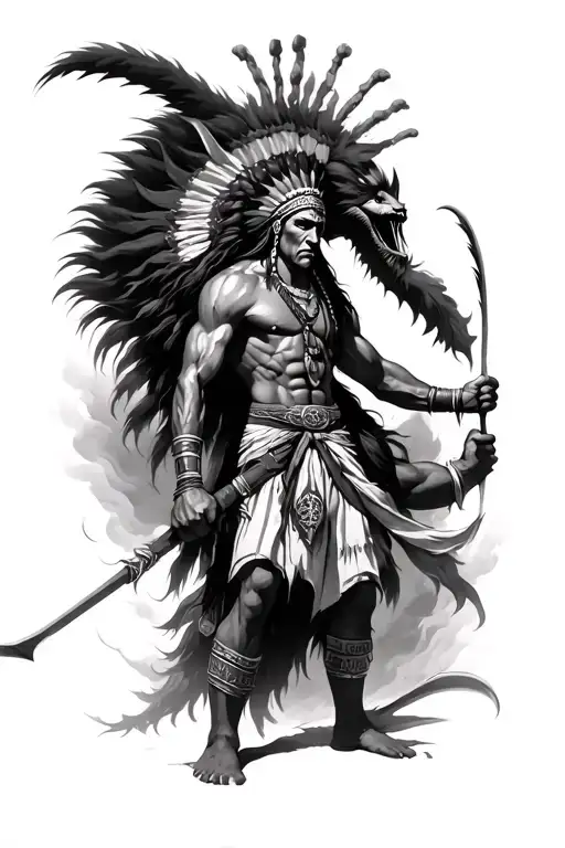 Indian warrior battling demons tattoo design idea