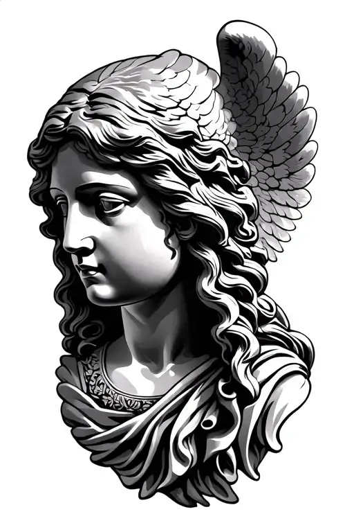 angel head statue tattoo design idea