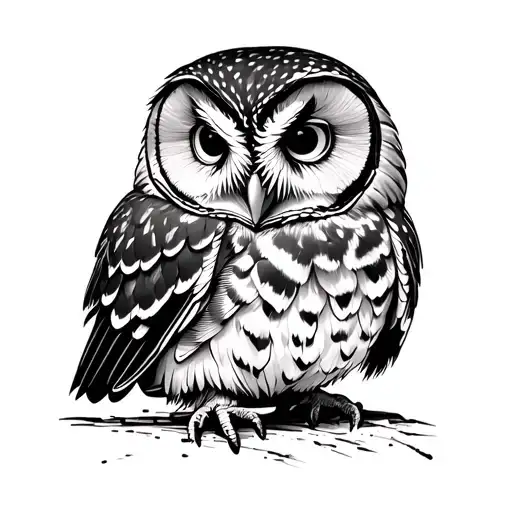 thin line barred owl tattoo design idea