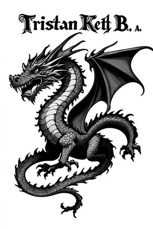 "Tristan Keith B.A." Dragon holding tattoo design idea