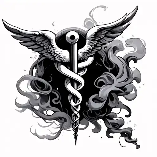 caduceus smoke rising aesthetic tattoo design idea