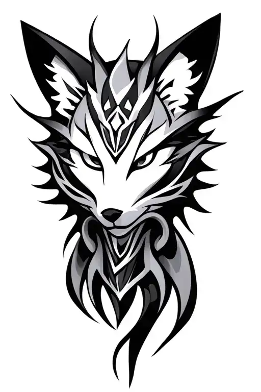 neotribal cybersigilism kitsune mask tattoo design idea