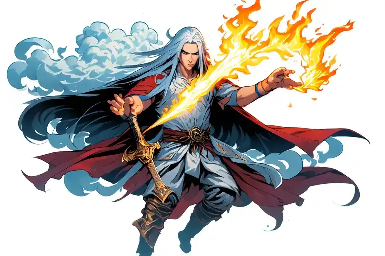 cloud with ice magic coming from his hands fighting sephiroth with flame sword tattoo design idea