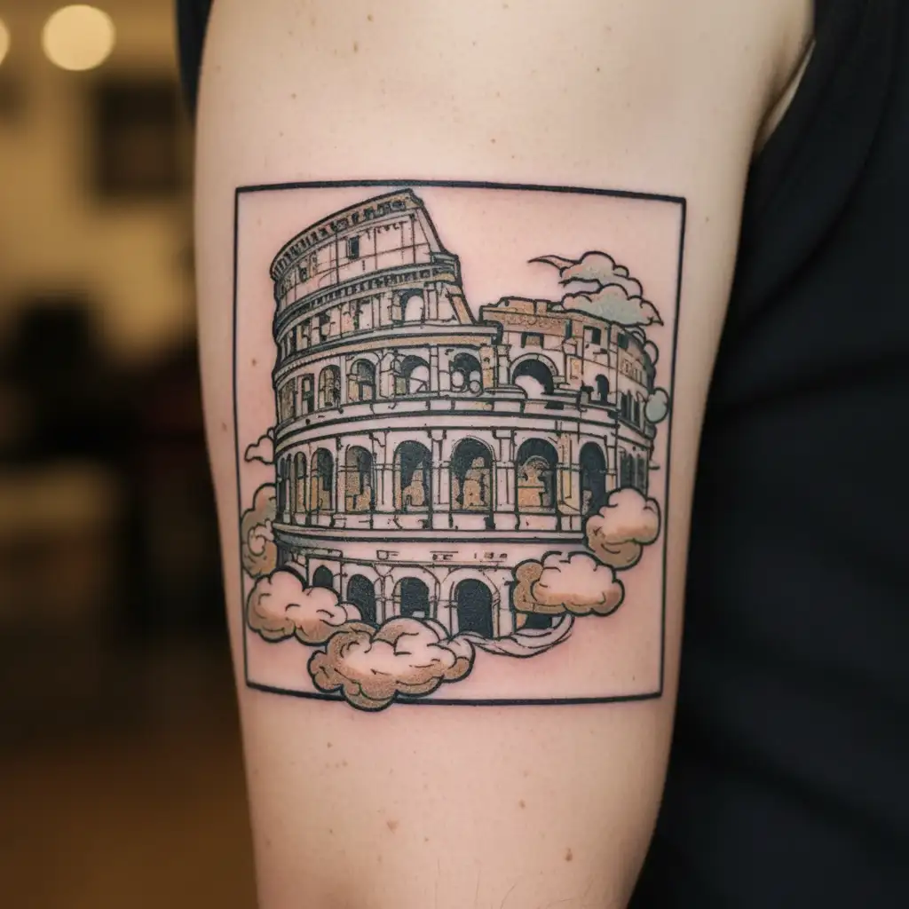 Colosseum with clouds tattoo design idea