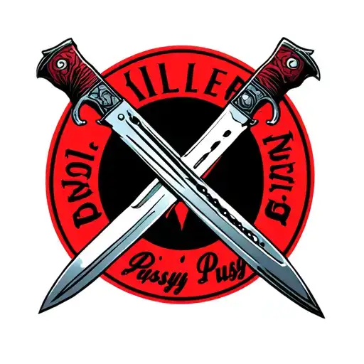 "Killer pussy" crossed knives tattoo design idea