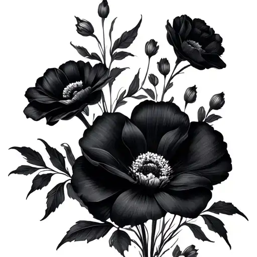 Black flowers minimalism, sophistication tattoo design idea