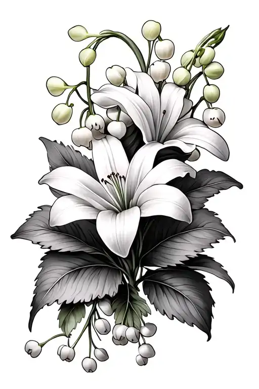 lilac and Lily of the valley flower tattoo design idea