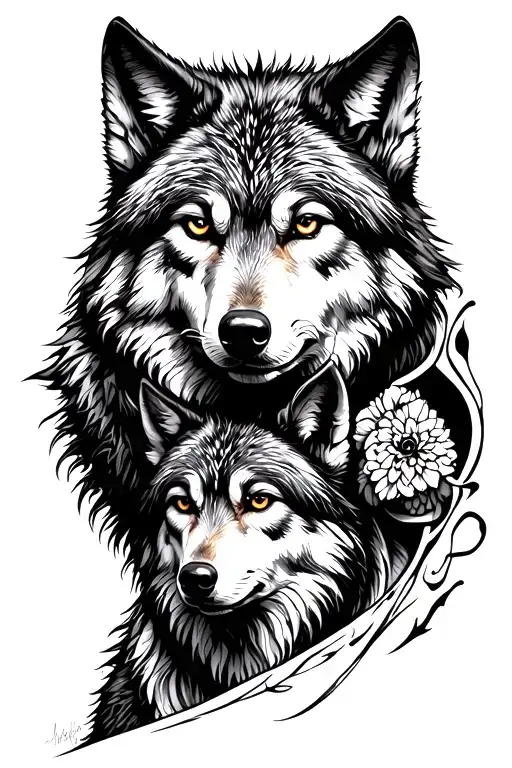 Wolf father and son tattoo design idea