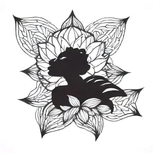Gaia side profile holding geometric lotus tattoo design idea
