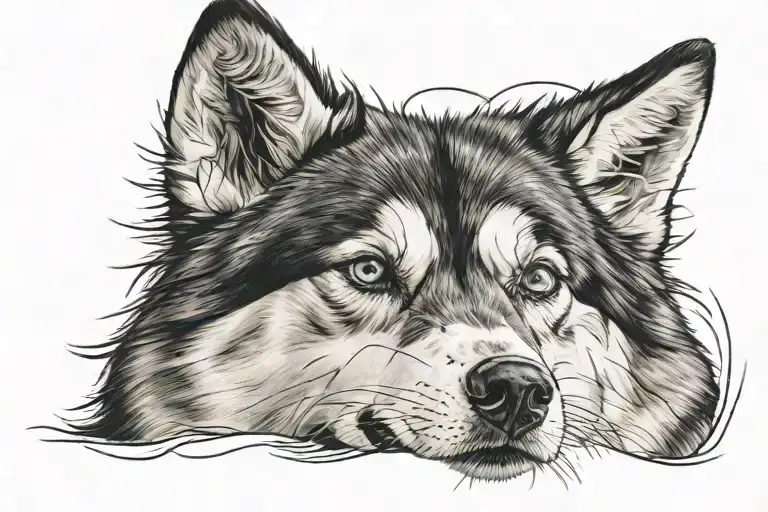 Husky face tattoo realist tattoo design idea