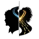 the crossroads of two roads where one side shows the emptiness of a person, and the other shows the love of life tattoo design idea