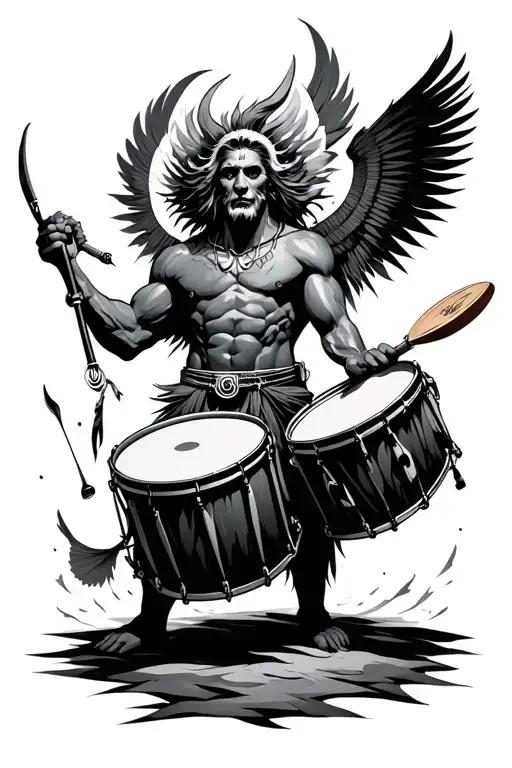 skarl the drummer god in the sky with tribal drums  tattoo design idea
