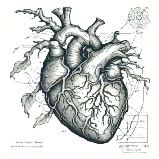 an anatomically correct heart drawing from an 1830s science textbook, but the veins in the heart are electric lightning tattoo design idea