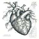 an anatomically correct heart drawing from an 1830s science textbook, but the veins in the heart are electric lightning tattoo design idea