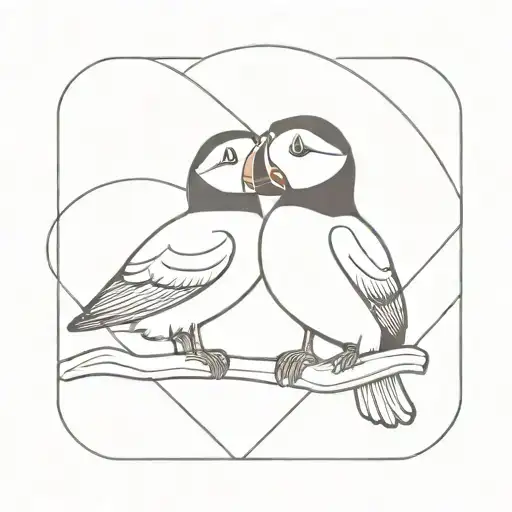 a puffin holding a becker with inside a single tortellino tattoo design idea