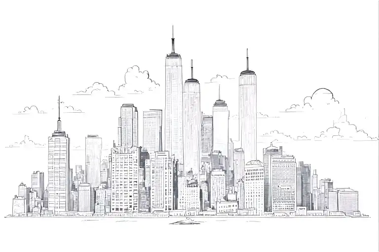 New york city skyline with twin towers included with various non skyline but diverse new york buildings to show up  tattoo design idea