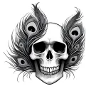 neutral skull 2 peacock feathers with snow flakes line art tribal tattoo design idea