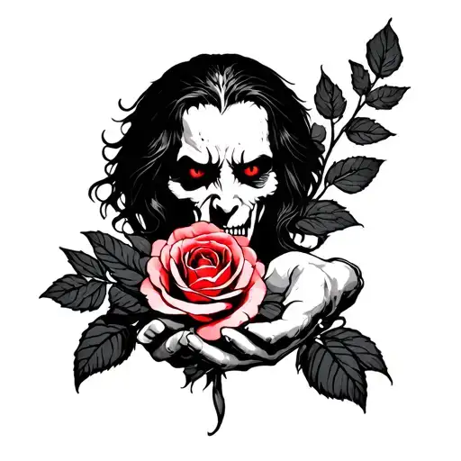 demon with rose in hands tattoo design idea