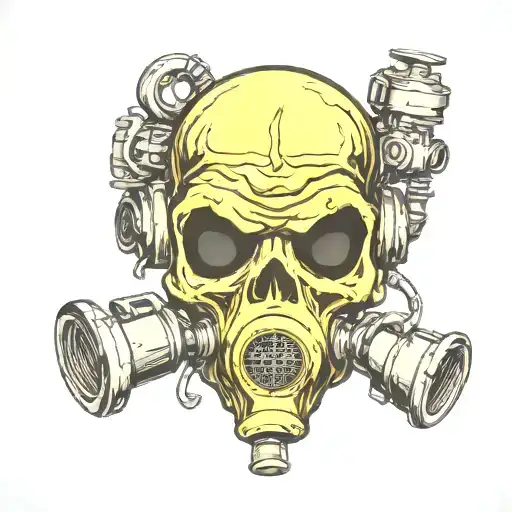 skull wearing gasmask skull rotting tattoo design idea
