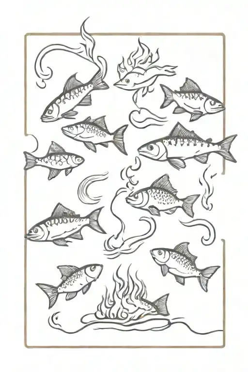 fishes and loaves around fire   tattoo design idea