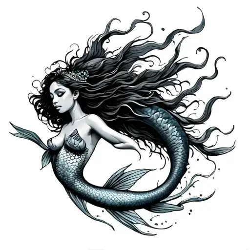 african mermaid swimming pisces tattoo design idea