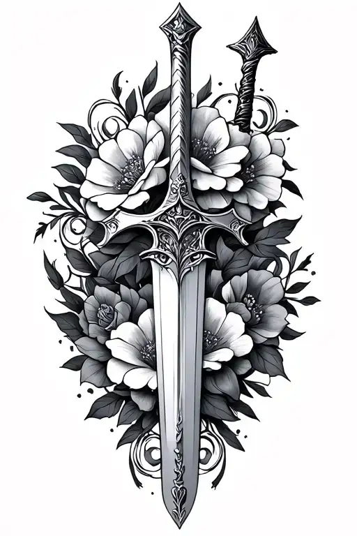 27:17 triple sword floral design tattoo design idea