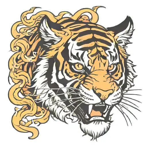 tiger in the hell fire   tattoo design idea
