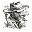 Red Dead Redemption 2: Arthur Morgan's hat atop a grassy field in the American frontier tattoo design idea