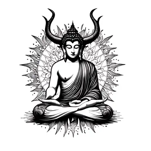 buda half meditating devil tattoo design idea