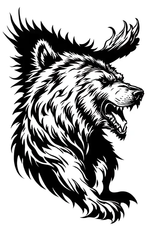angry standing bear side profile tattoo design idea