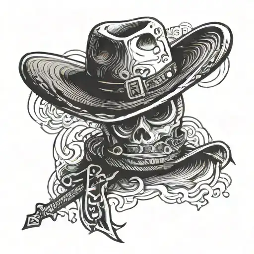 cross with a cowboy hat sitting tattoo design idea
