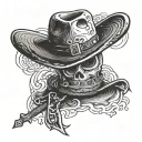 cross with a cowboy hat sitting tattoo design idea