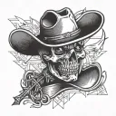 cross with a cowboy hat sitting tattoo design idea