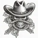 cross with a cowboy hat sitting tattoo design idea