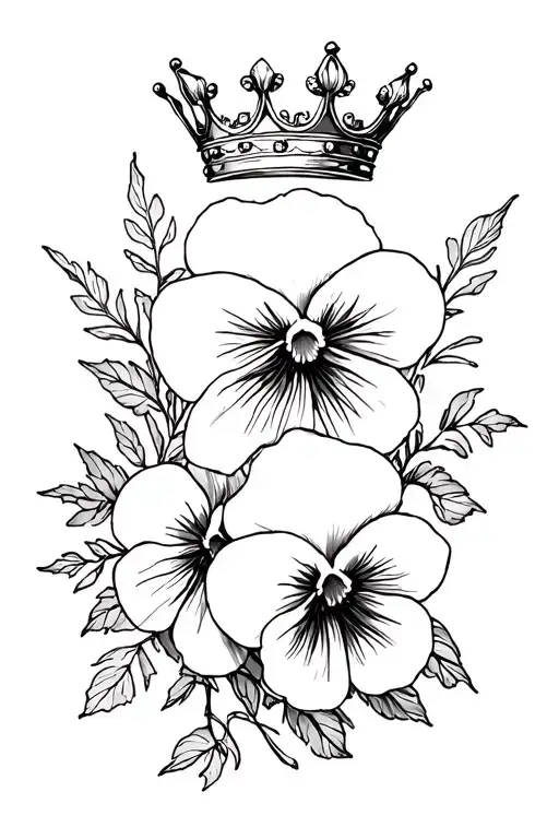 pansies and crown tattoo design idea