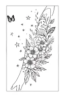 PATCHWORK half sleeve for forearm with flowers, leaves and butterflies /twinkly stars.  tattoo design idea